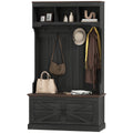 3-in-1 Hall Tree with Bench, Coat Rack with Shoe Storage, Distressed Black