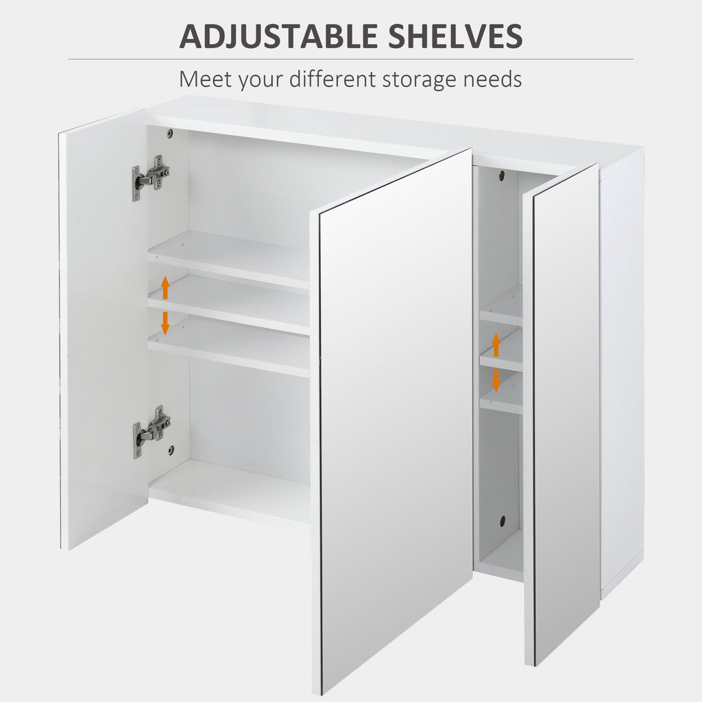28" x 24" Wall Mounted Mirror Cabinet, Bathroom Medicine Cabinet with Mirror, 3 Doors and Adjustable Shelves, White