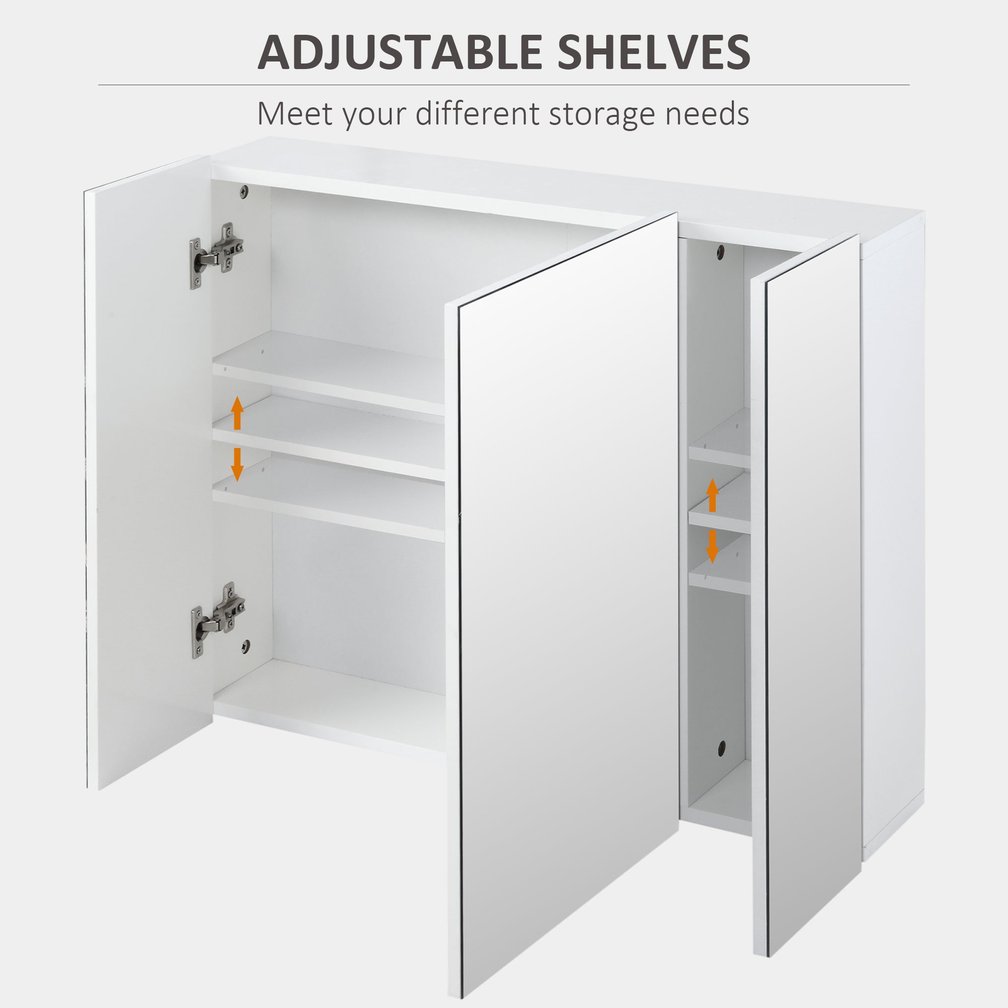 28" x 24" Wall Mounted Mirror Cabinet, Bathroom Medicine Cabinet with Mirror, 3 Doors and Adjustable Shelves, White