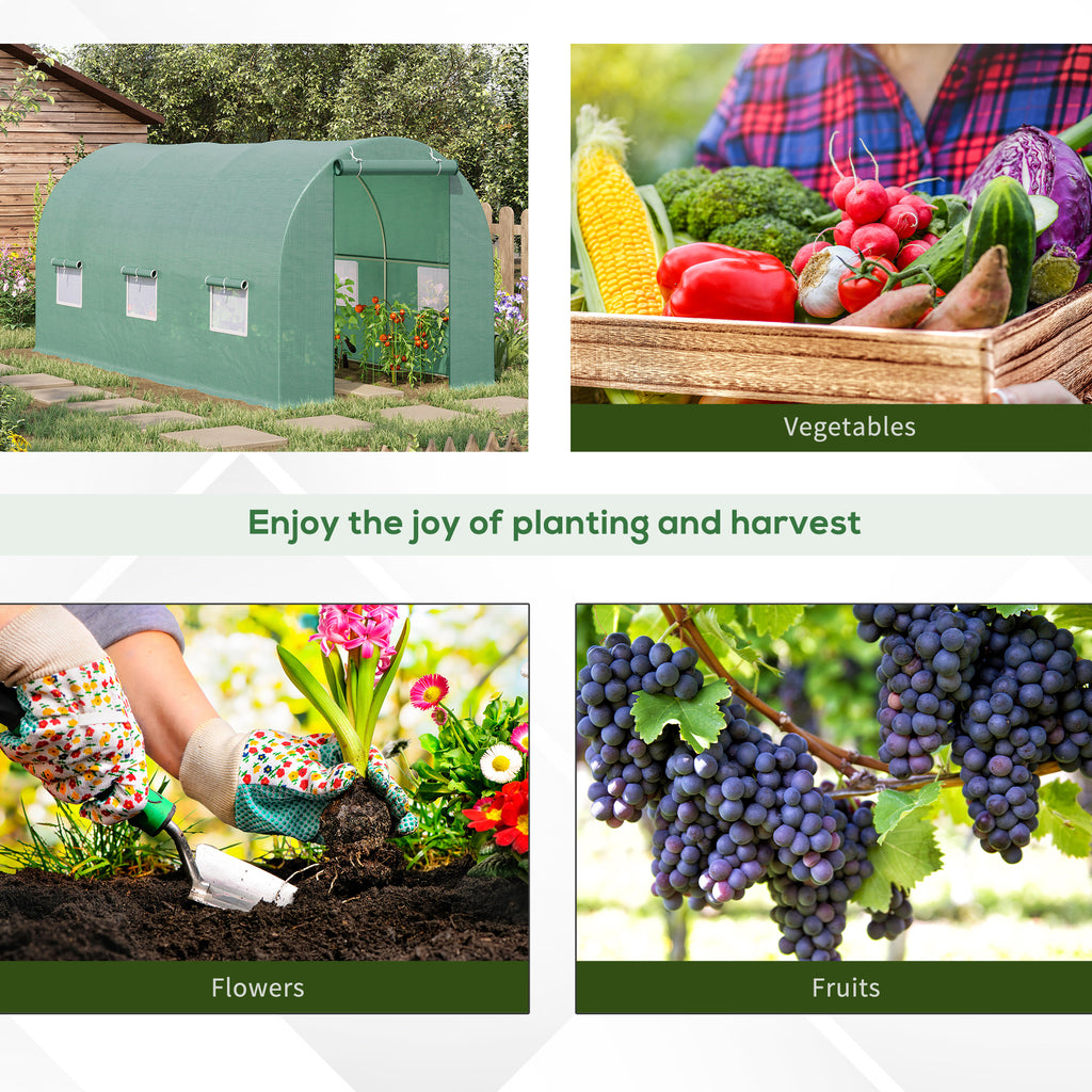 15' x 6.6' x 6.6' Walk-in Tunnel Greenhouse Garden Plant Seed Growing Warm House Outdoor Hot House w/ Roll Up Door, Windows, PE Cover Green