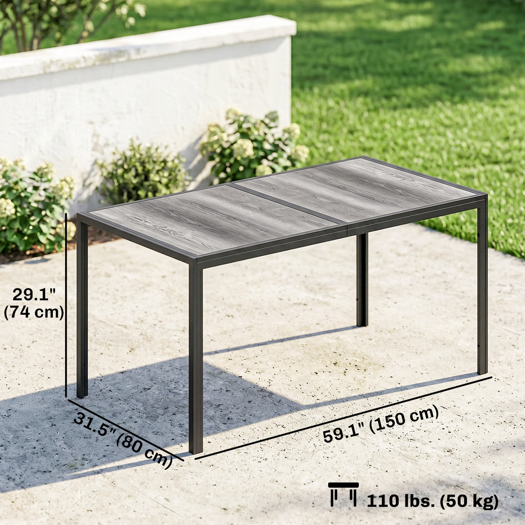 Outdoor Dining Table for 4-6, 59" Outdoor Patio Table with Metal Legs, Wood-Effect Top, Grey