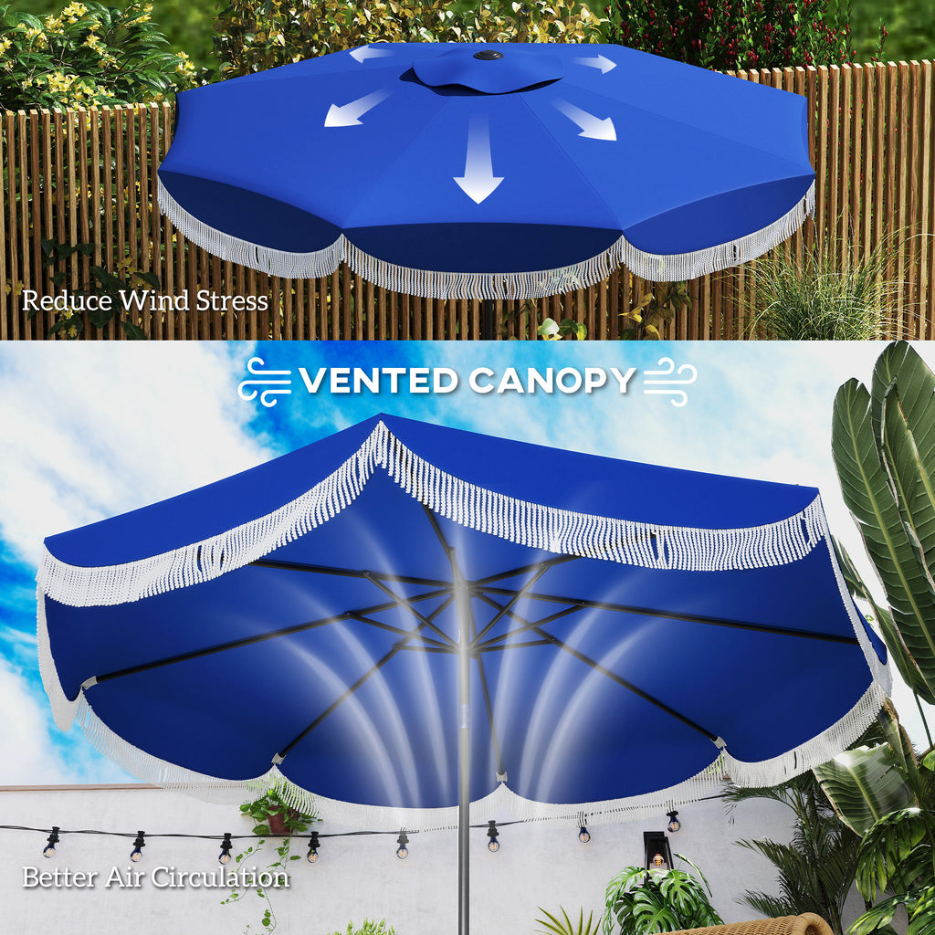 9FT Patio Umbrella Parasol, UPF 30+ Outdoor Market Umbrella with Crank, 8 Ribs, Push Button Tilt, Blue