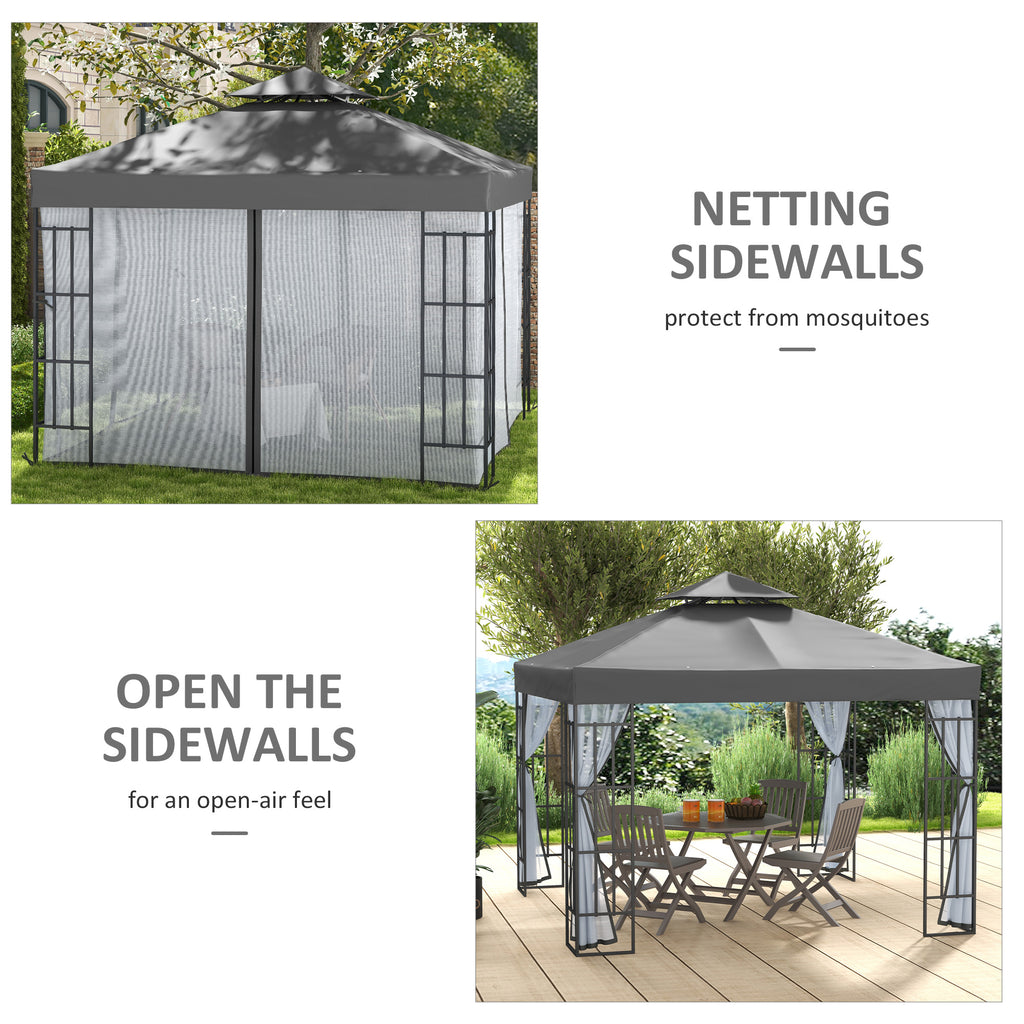 10'x10' Garden Gazebo Patio Canopy Portable Party Event Backyard w/ Mosquito Netting Grey