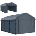 10' x 15' Metal Carport, Heavy Duty Garage Car Shelter with Galvanized Metal Roof and Removable Sidewalls, Dark Grey