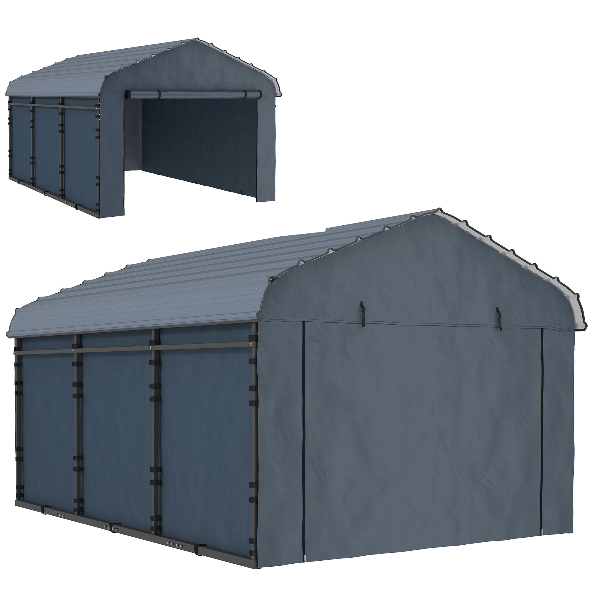 10' x 15' Metal Carport, Heavy Duty Garage Car Shelter with Galvanized Metal Roof and Removable Sidewalls, Dark Grey