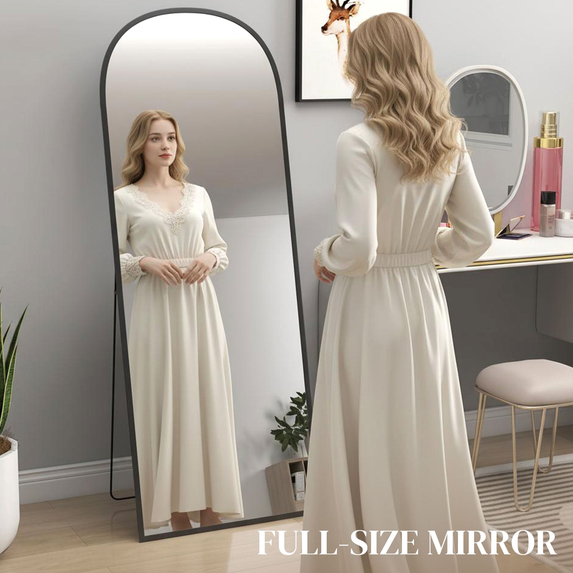 Arched Standing Mirror, 64" x 24" Full Length Mirror, Free Standing or Wall Mounted for Living Room, Bedroom, Black