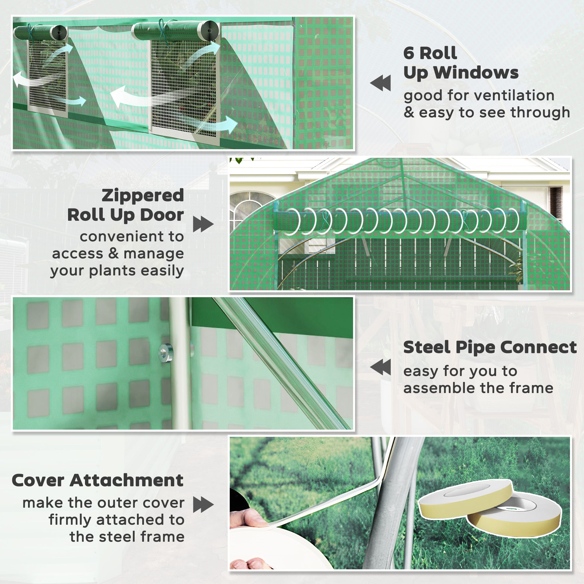 6.6' x 11' x 7' Portable Walk-In Tunnel Greenhouse, Garden Plant Growing Warm House, Outdoor Seed Flower Vegetable Growth Tent, Green