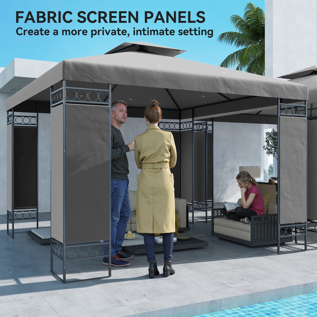 10 x 10 FT Canopy Gazebo, Double Roof Patio Gazebo with Screen Panels and Metal Frame for Deck, Backyard, Dark Grey