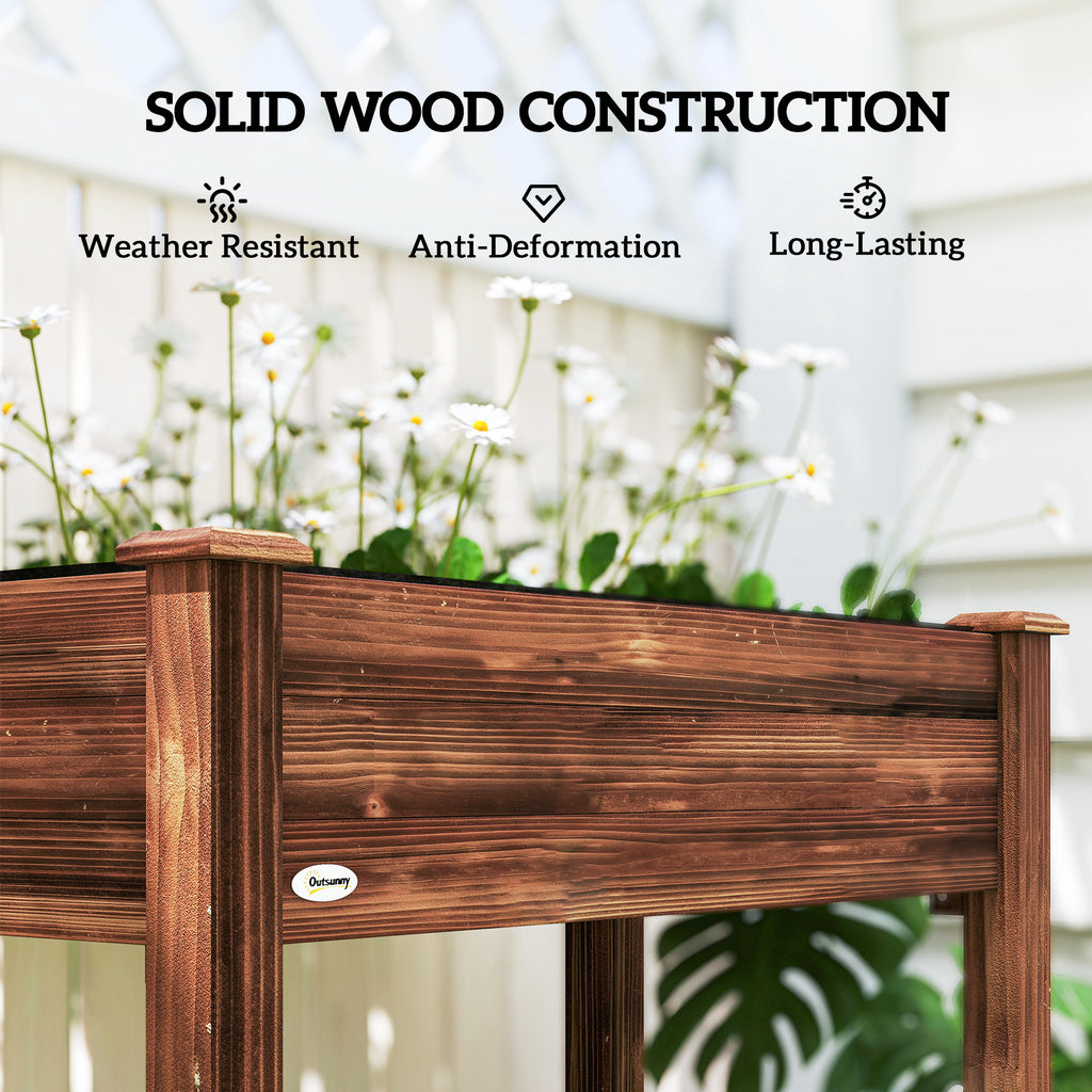 34" x 18" x 30" Wooden Patio Raised Garden Bed Planter, Elevated Planter Box with Legs, Carbonized