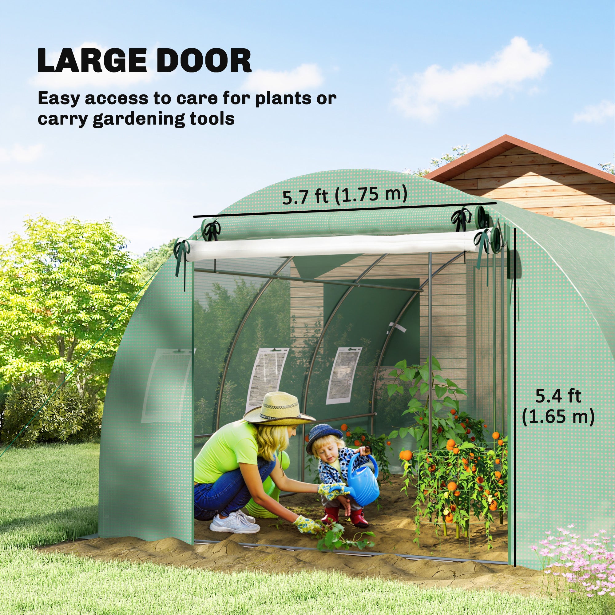 Walk-in Tunnel Greenhouse, Plant Hot House w/ Support Rods, Roll-up Mesh Door, Mesh Windows, 13'x9.8'x6.6', Green