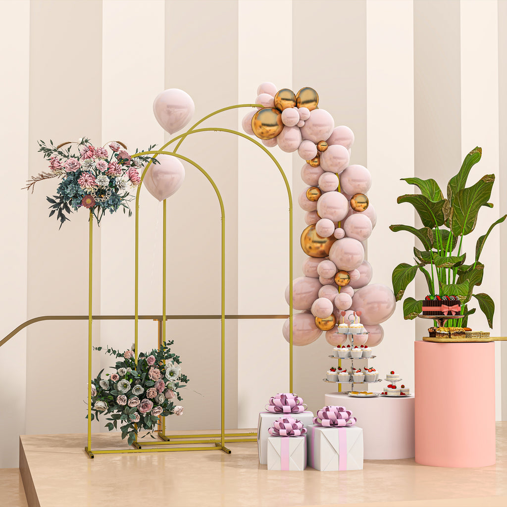Wedding Arch, 7/6.5/6 ft Metal Balloon Arch Backdrop Stand Set of 3 for Birthday Party, Bridal Shower, Graduation, Ceremony, Banquet Decorations, Gold