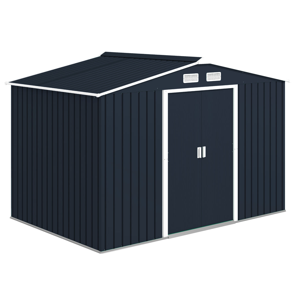 9.1'x6.4'x6.3' Garden Storage Shed w/ Foundation Kit Metal Tool Storage House w/ Double Doors Dark Grey