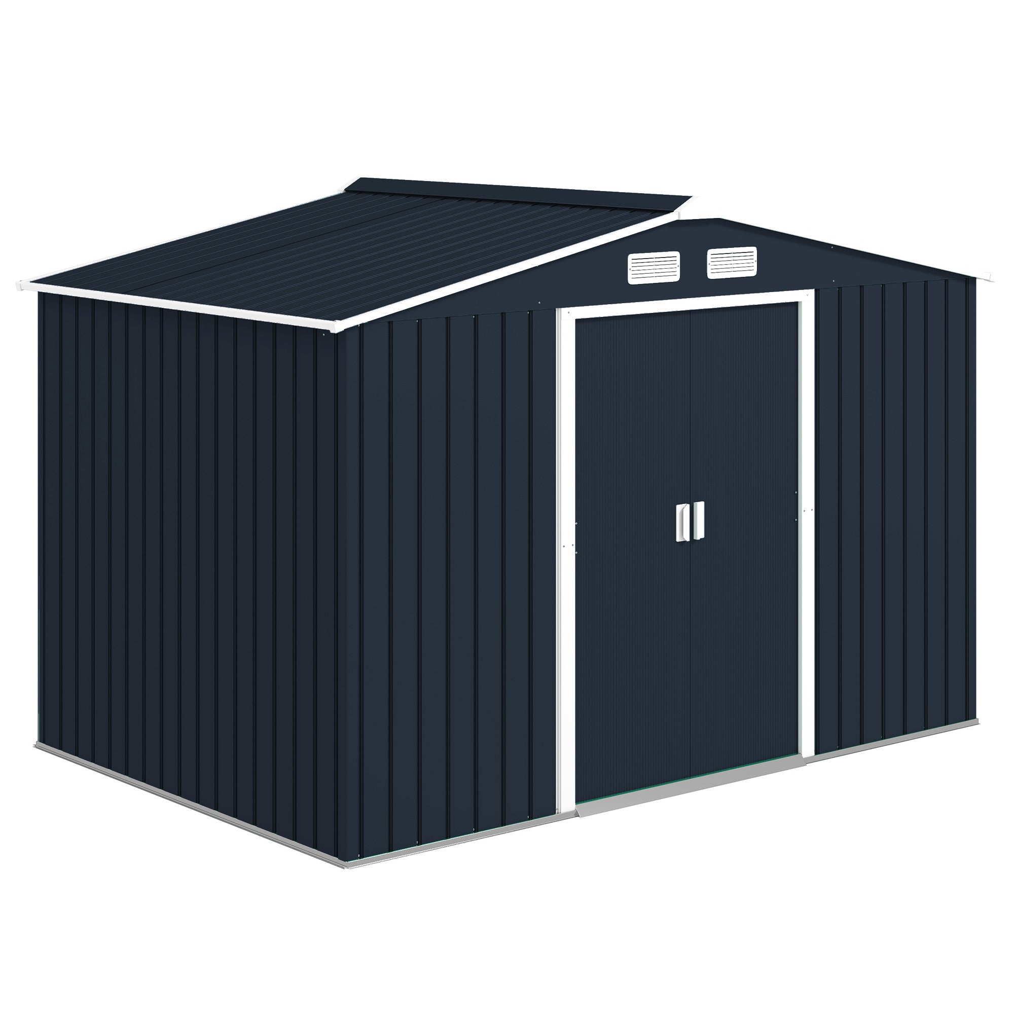 9.1'x6.4'x6.3' Garden Storage Shed w/ Foundation Kit Metal Tool Storage House w/ Double Doors Dark Grey