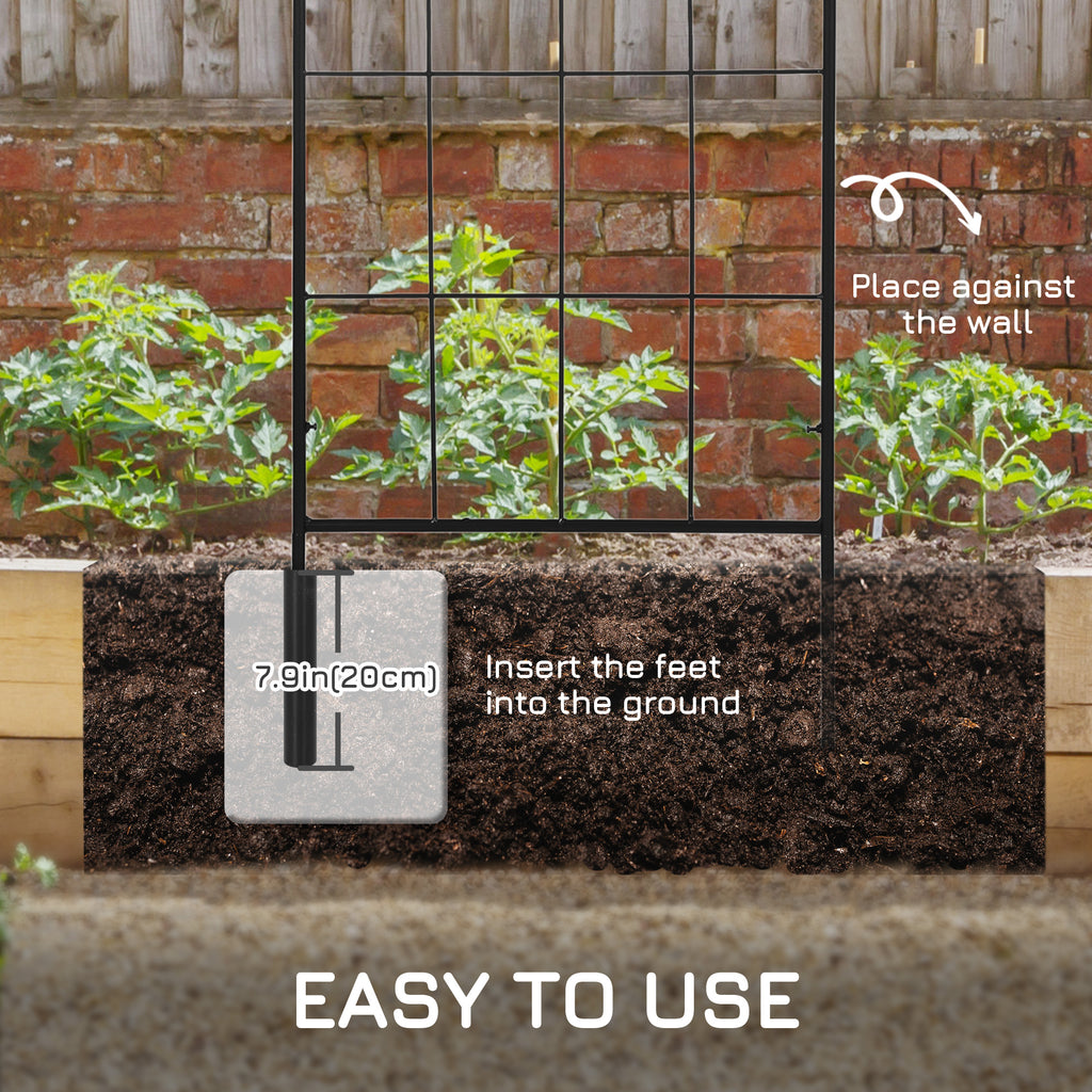 Metal Garden Trellis Pack of 2 for Climbing Plants, Arched Grid Trellis Panels, 20" x 60", Black