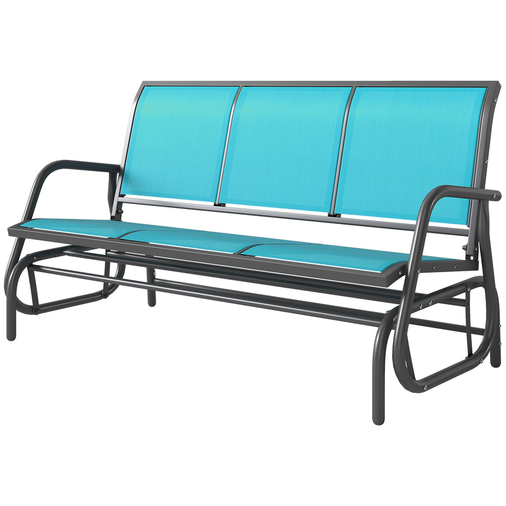 3-Seat Outdoor Glider Chair, Patio Rocking Chair, Steel Frame, Sling Fabric Seat for Garden, Backyard, Lawn, Blue