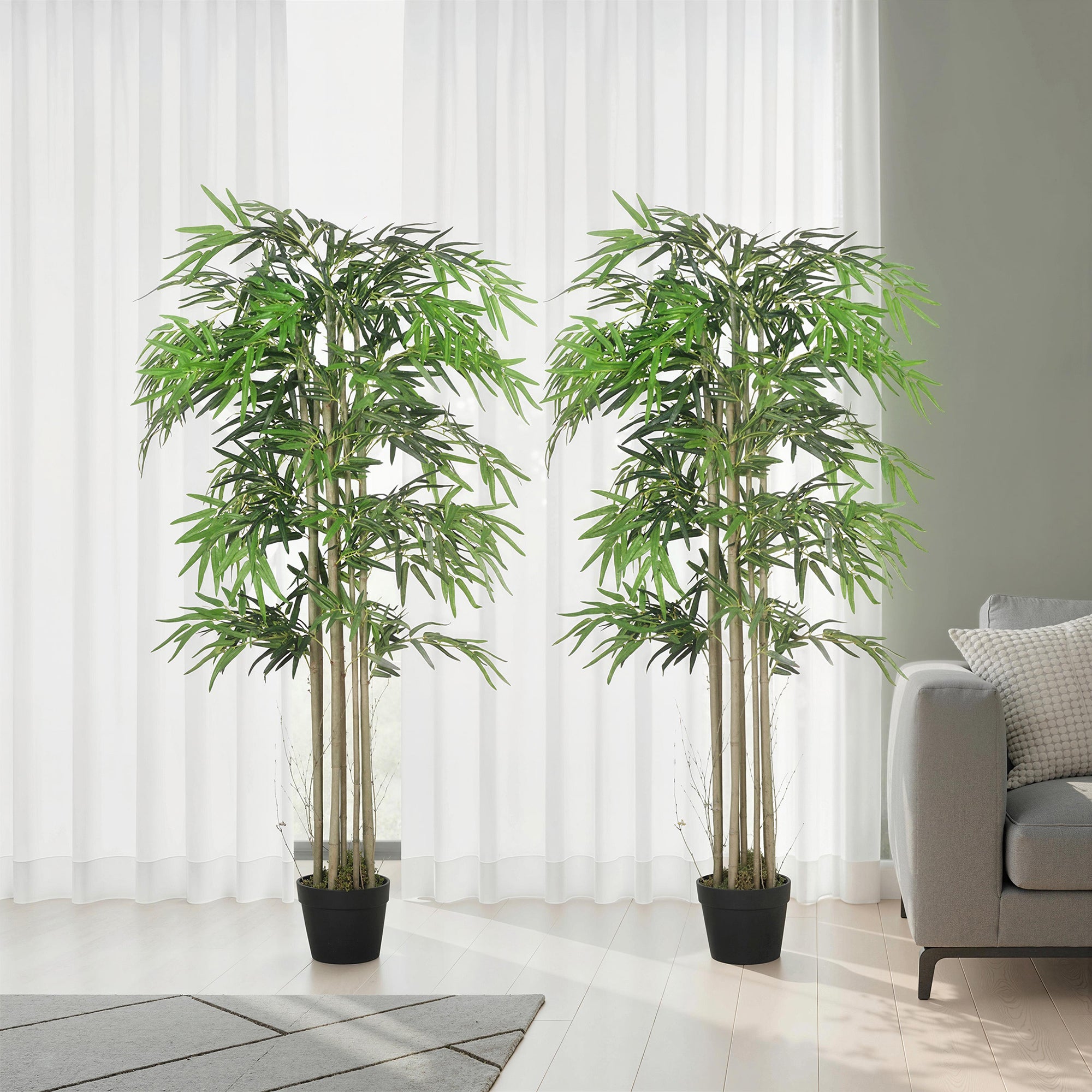 5FT Artificial Bamboo Tree Set of 2, Fake Plant with 1095 Leaves, Greenery Plant in Nursery Pot for Indoor, Green
