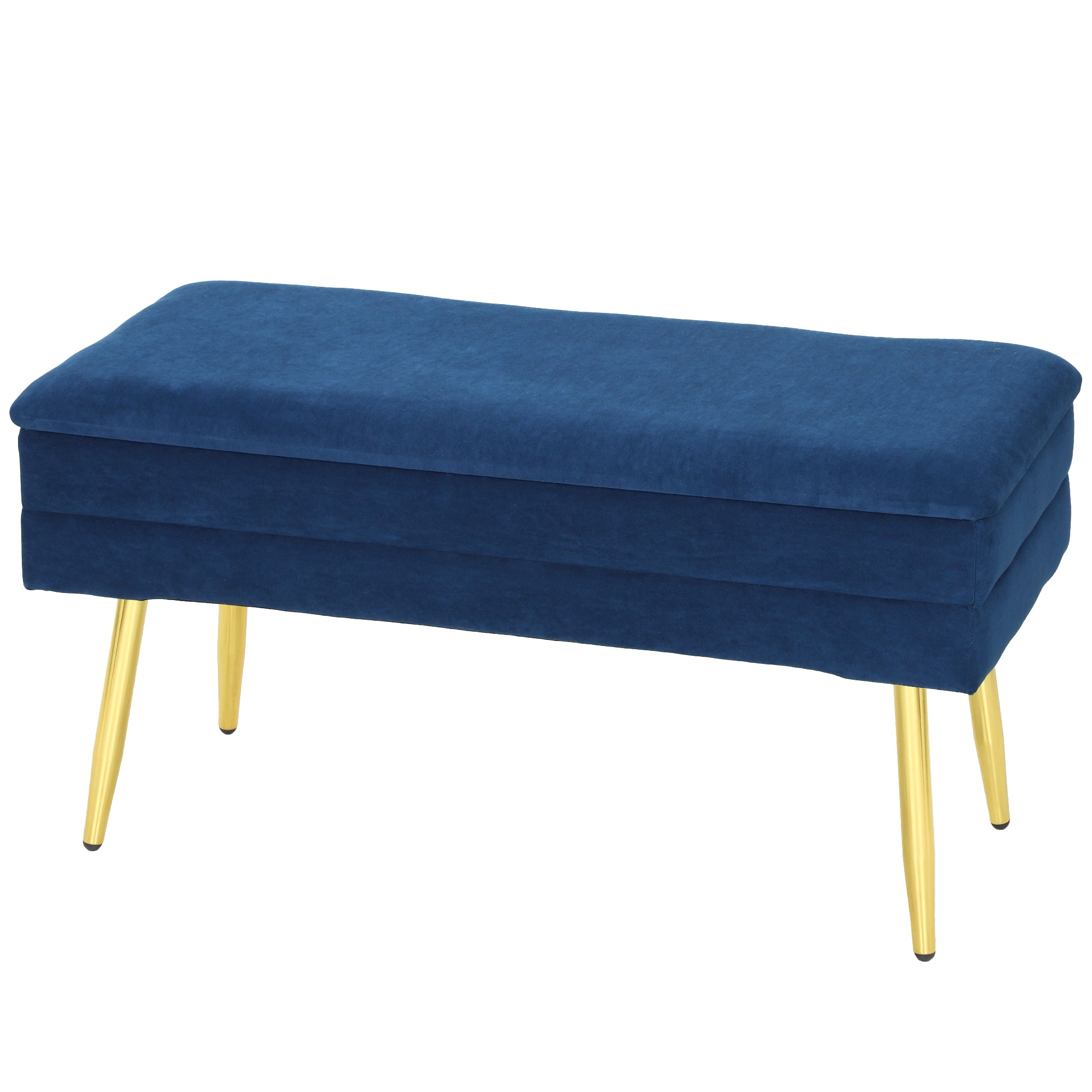 31" Storage Ottoman, Velvet End of Bed Bench with Steel Legs, Foot Stool with Storage for Bedroom, Living Room