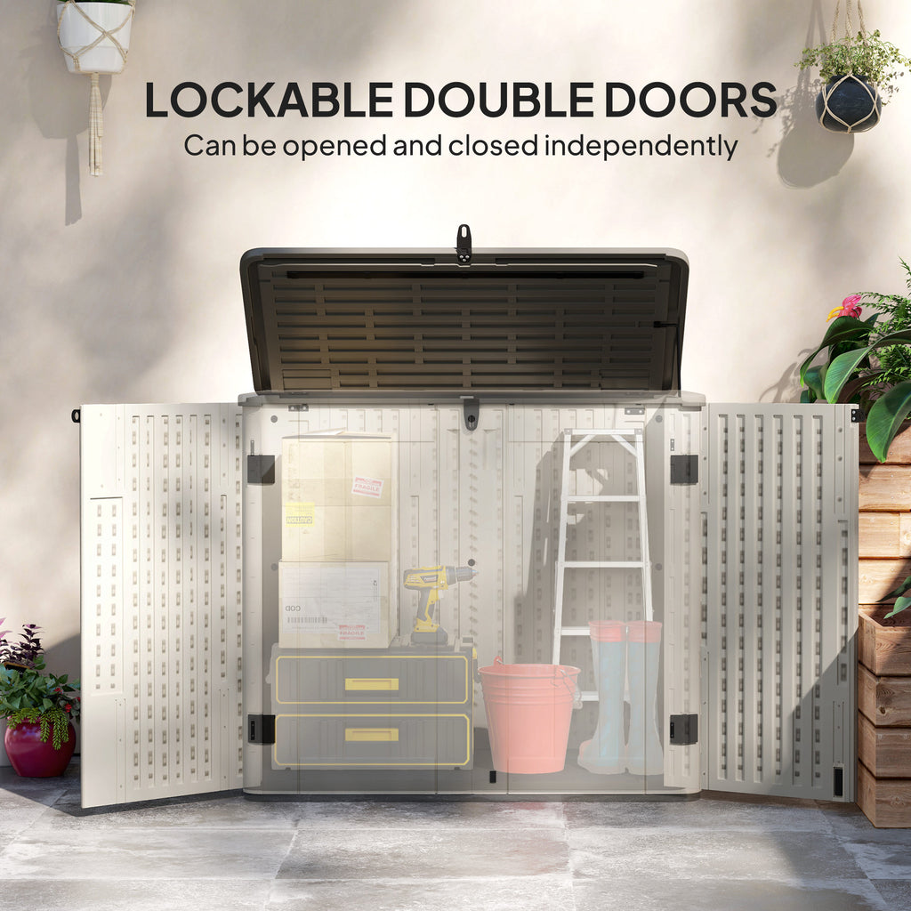 185 Gallon Outdoor Storage Cabinet with Openable Top and Lockable Doors for Lawnmower, Trash Can, Patio Accessories