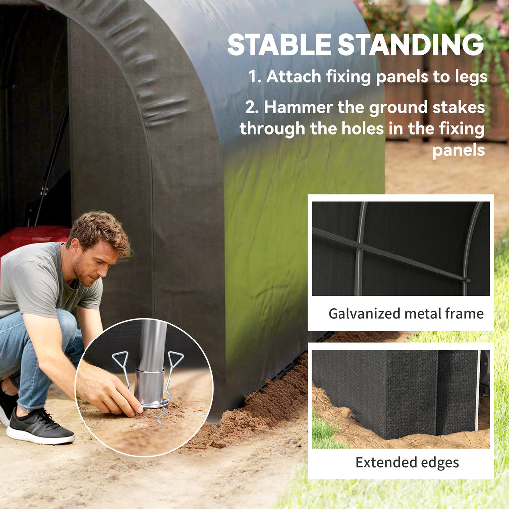 6' x 8' Outdoor Storage Shed, Heavy Duty Galvanized Steel Portable Shed for Bike, Motorcycle, Garden Tools, Black