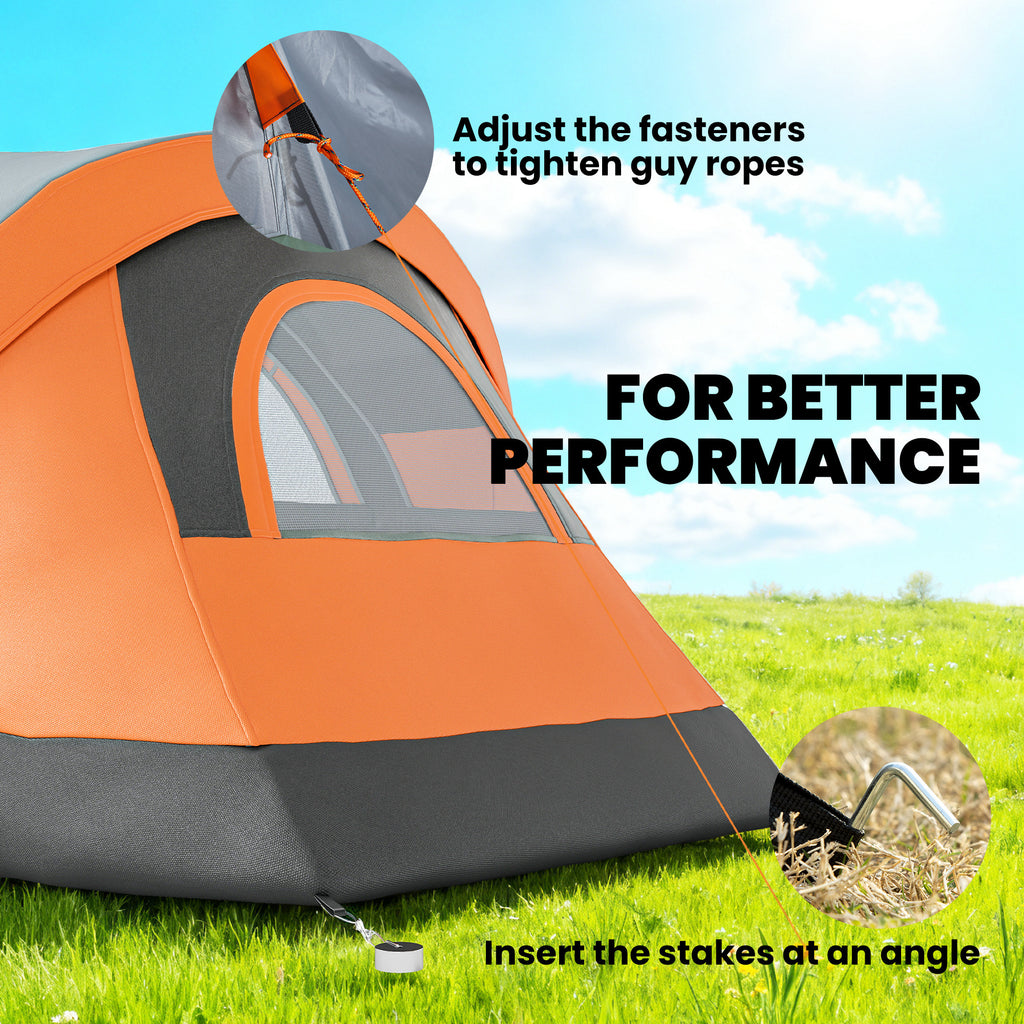 5 Person Family Tent, Outdoor Camping Tent with Lighting Hook, Carrying Bag for Camping, Hiking and Travelling, Orange