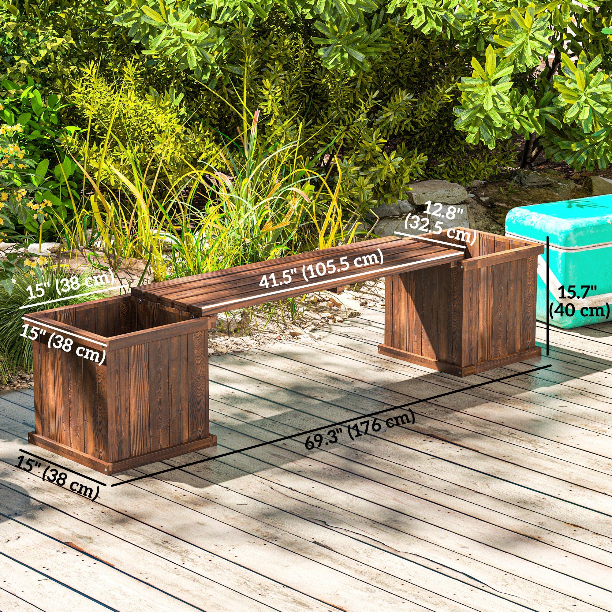 Garden Planter with Raised Garden Bed Bench for Patio Park, 69.25" x 15" x 15.75", Carbonized