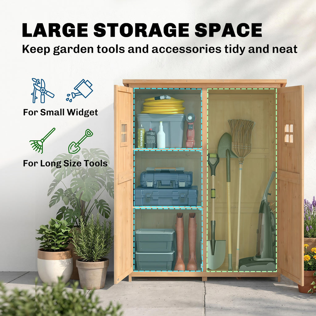 4x1.5ft Wooden Garden Storage Shed, Outdoor Tool Cabinet Organizer with Windows and Double Door, Nature Wood