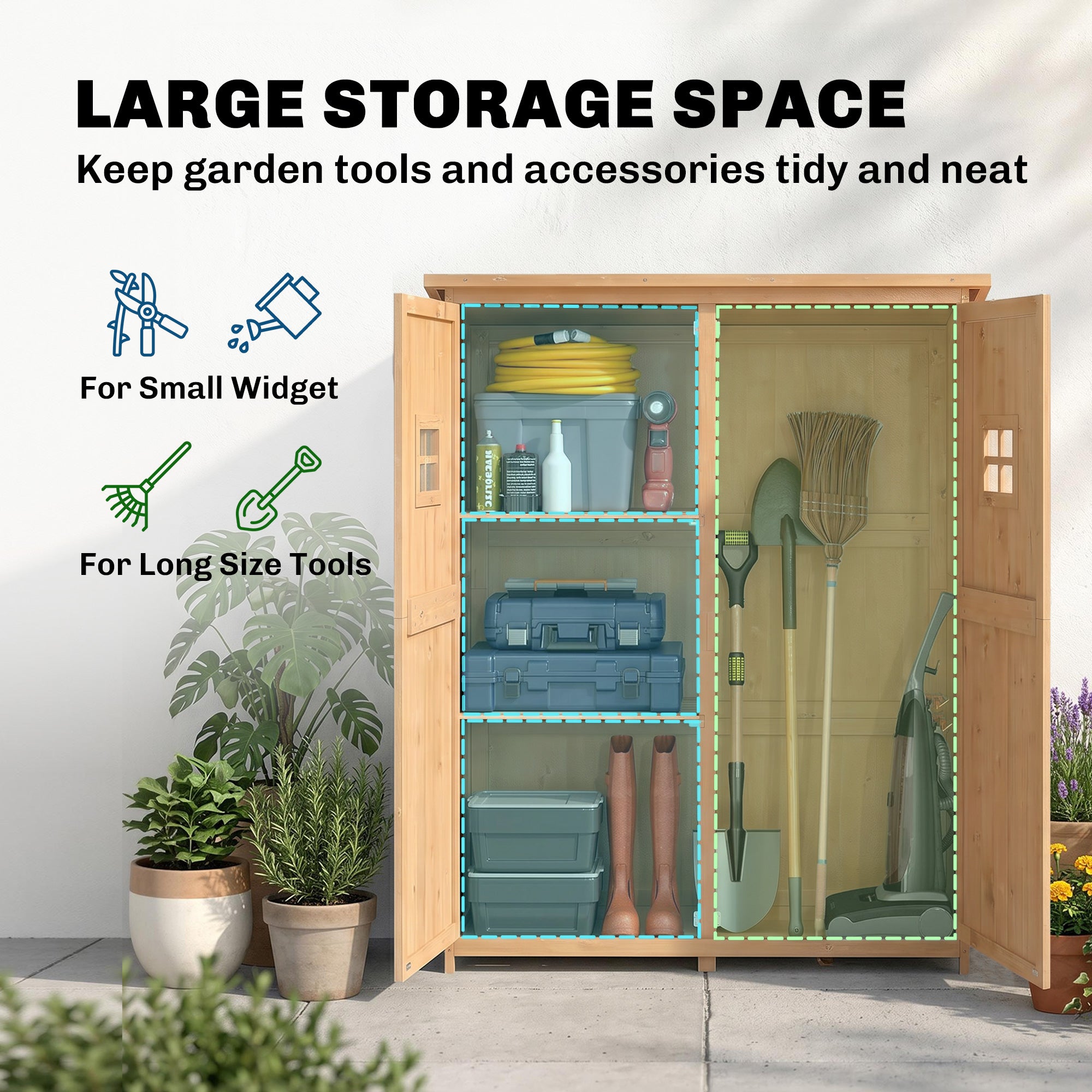4x1.5ft Wooden Garden Storage Shed, Outdoor Tool Cabinet Organizer with Windows and Double Door, Nature Wood
