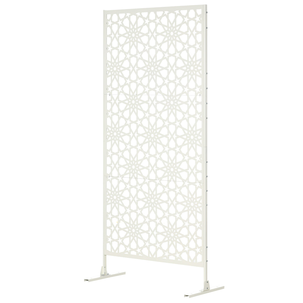 Metal Outdoor Privacy Screen, Decorative Outdoor Divider with Stand and Expansion Screws, 36.2" x 17.7" x 78", White