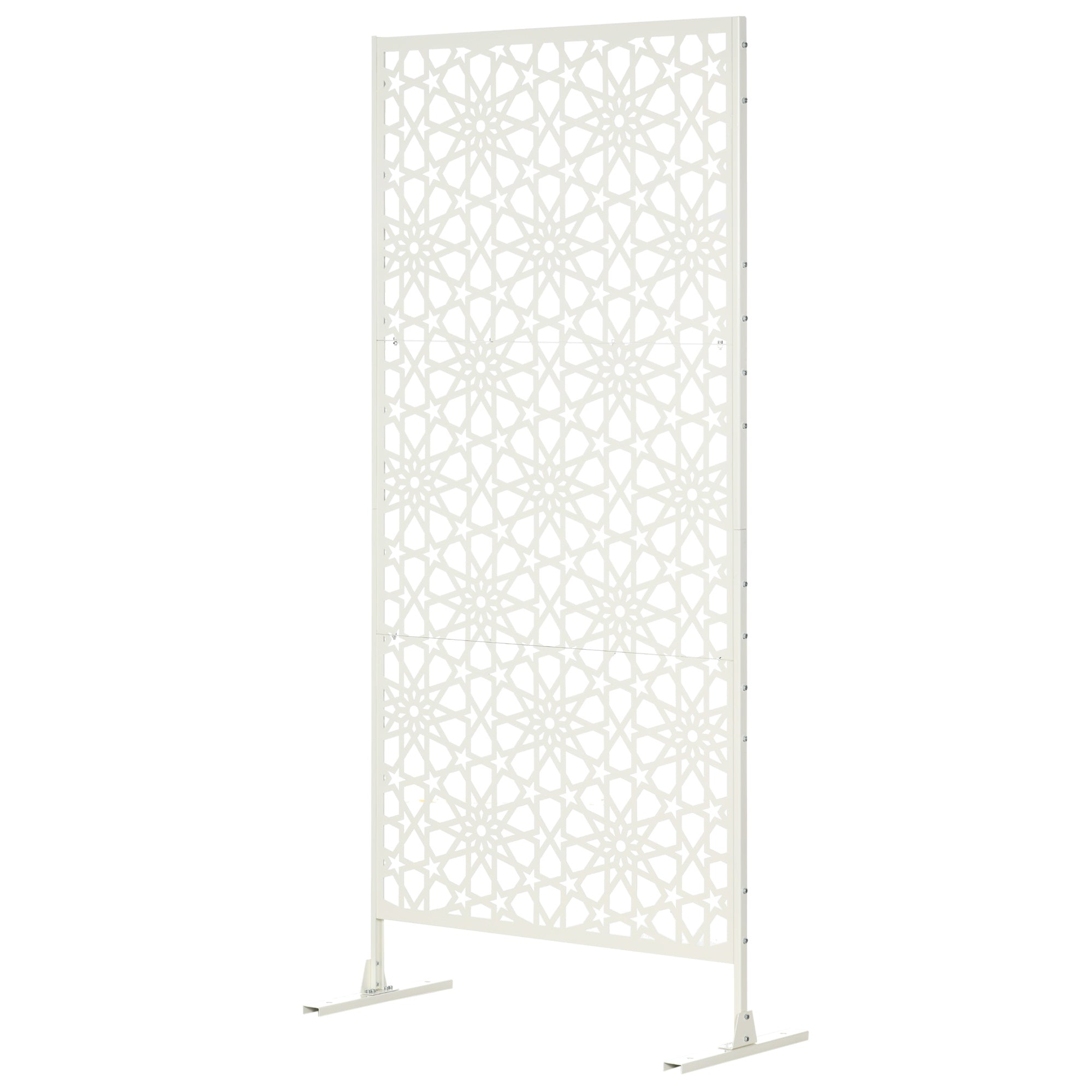 Metal Outdoor Privacy Screen, Decorative Outdoor Divider with Stand and Expansion Screws, 36.2" x 17.7" x 78", White