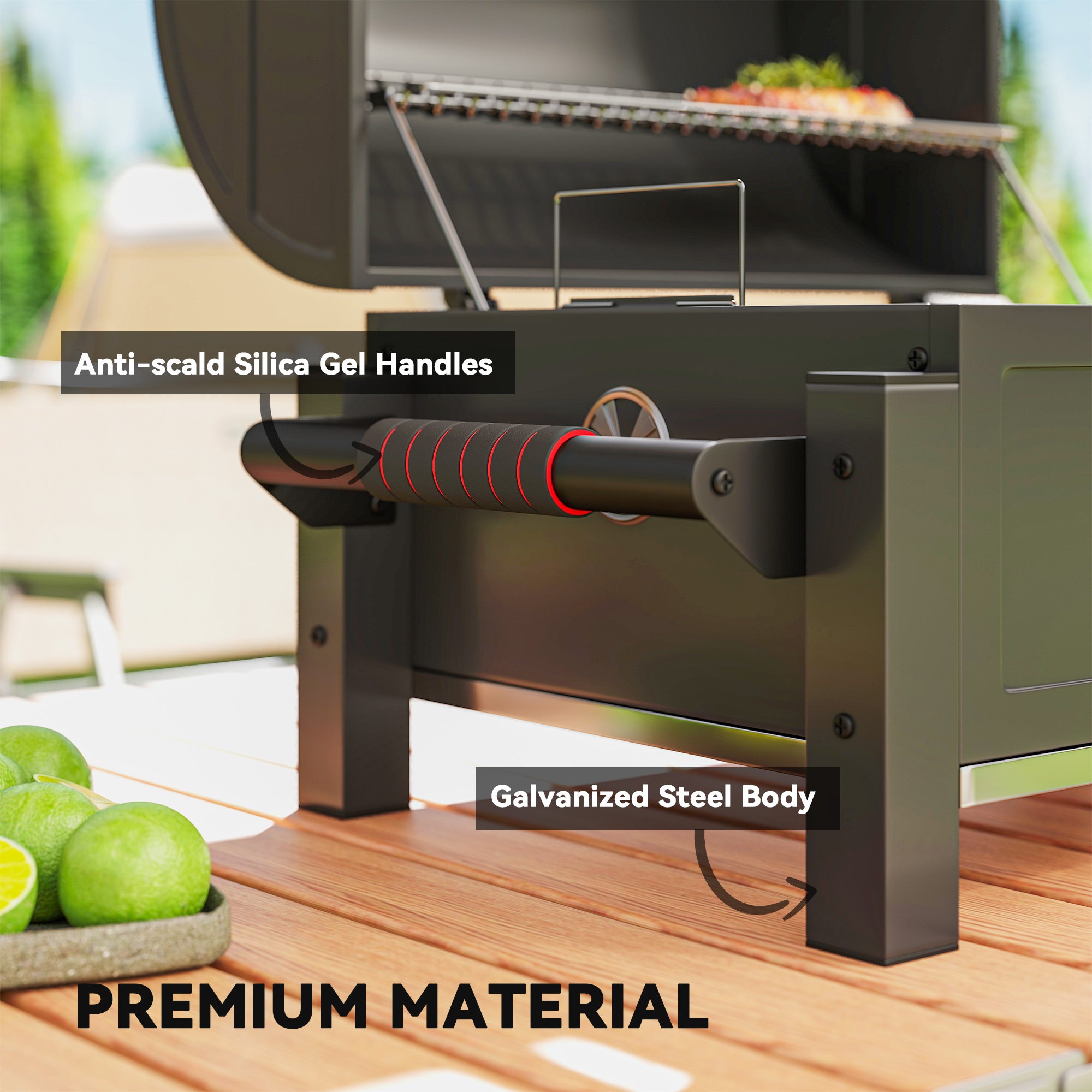 Tabletop Charcoal Smoker, Portable BBQ with Ash Catcher and Thermometer for Backyard, Camping, Picnic, Black