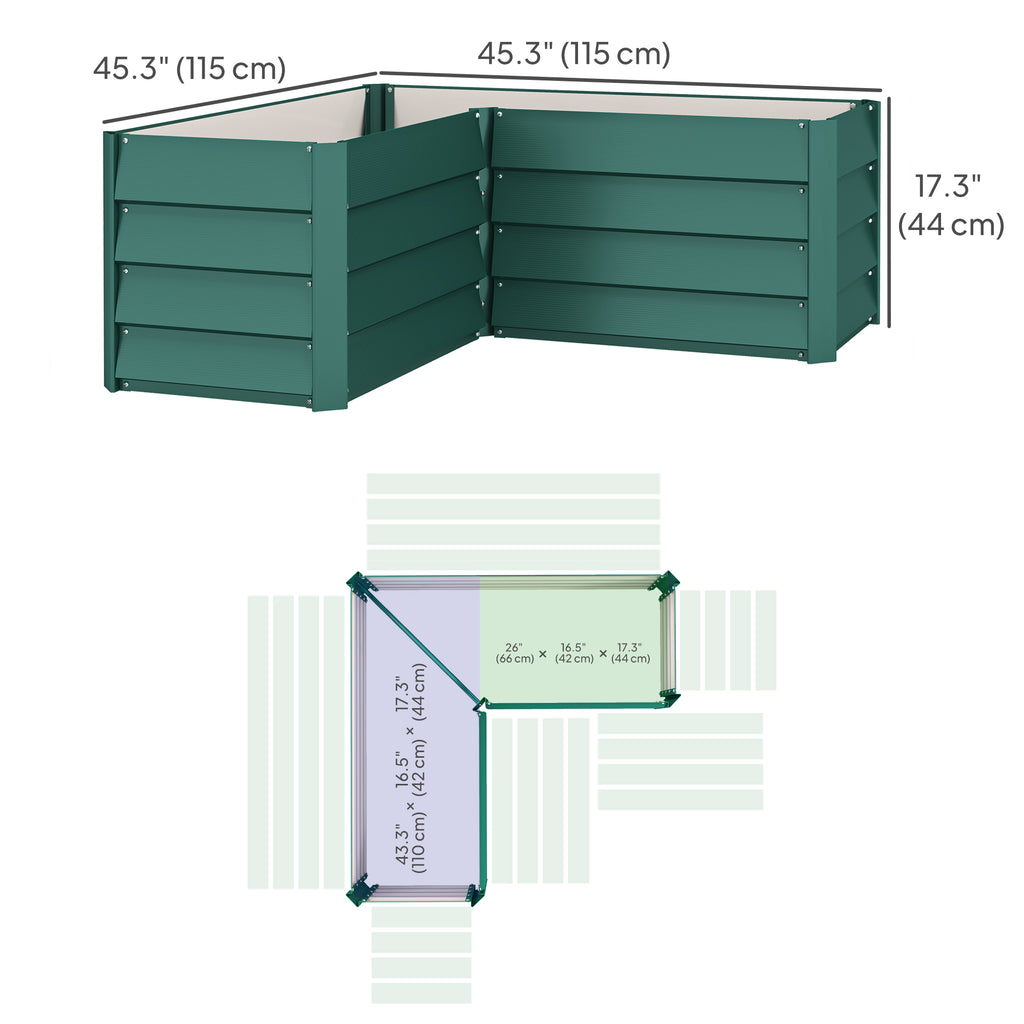 45" x 45" x 17" L-Shaped Galvanized Steel Raised Garden Bed for Vegetables, Flowers, Herbs, Green