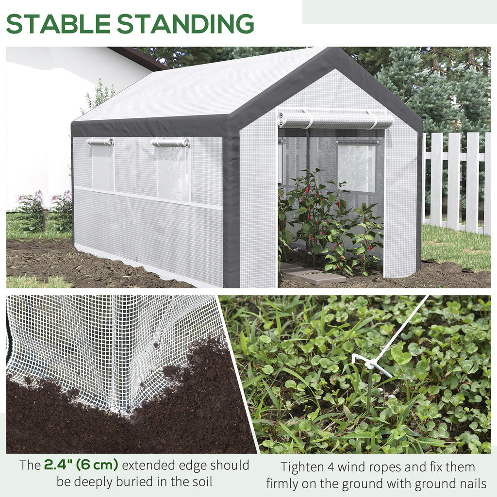 7' x 12' x 7' Heavy Duty Walk-In Greenhouse with Wind Resistance Level 4 & Ventilation Design, White
