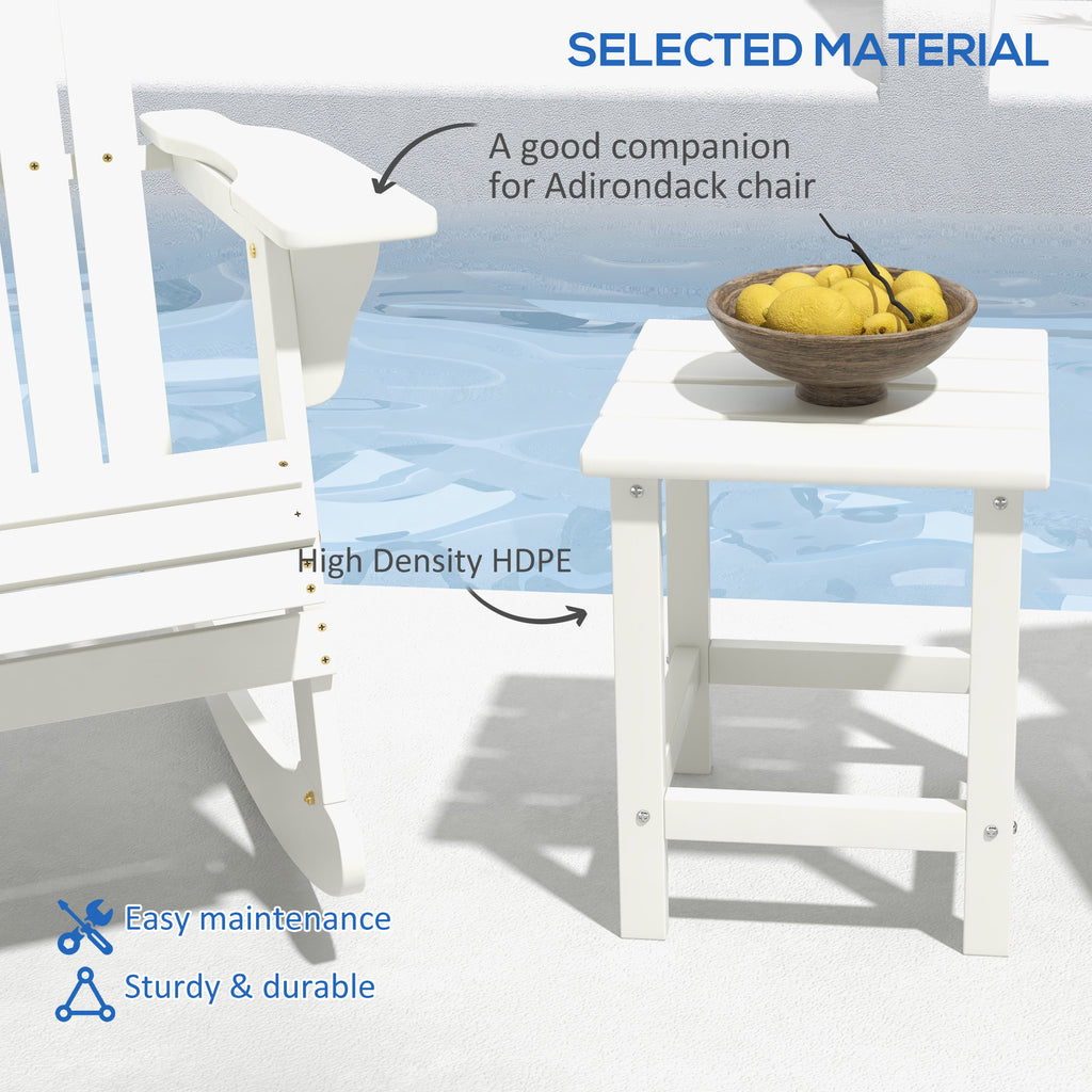 Side Table, Square Patio End Table, Weather Resistant 15" Outdoor HDPE Table for Porch, Balcony, White