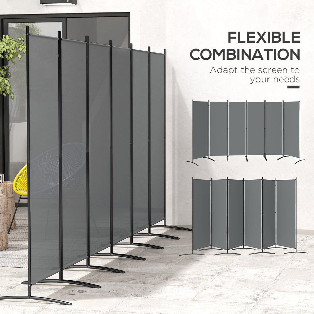6 Panel Folding Outdoor Privacy Screen with Stable Base, 5.7FT Tall Room Divider with UV30+ Protection, Grey