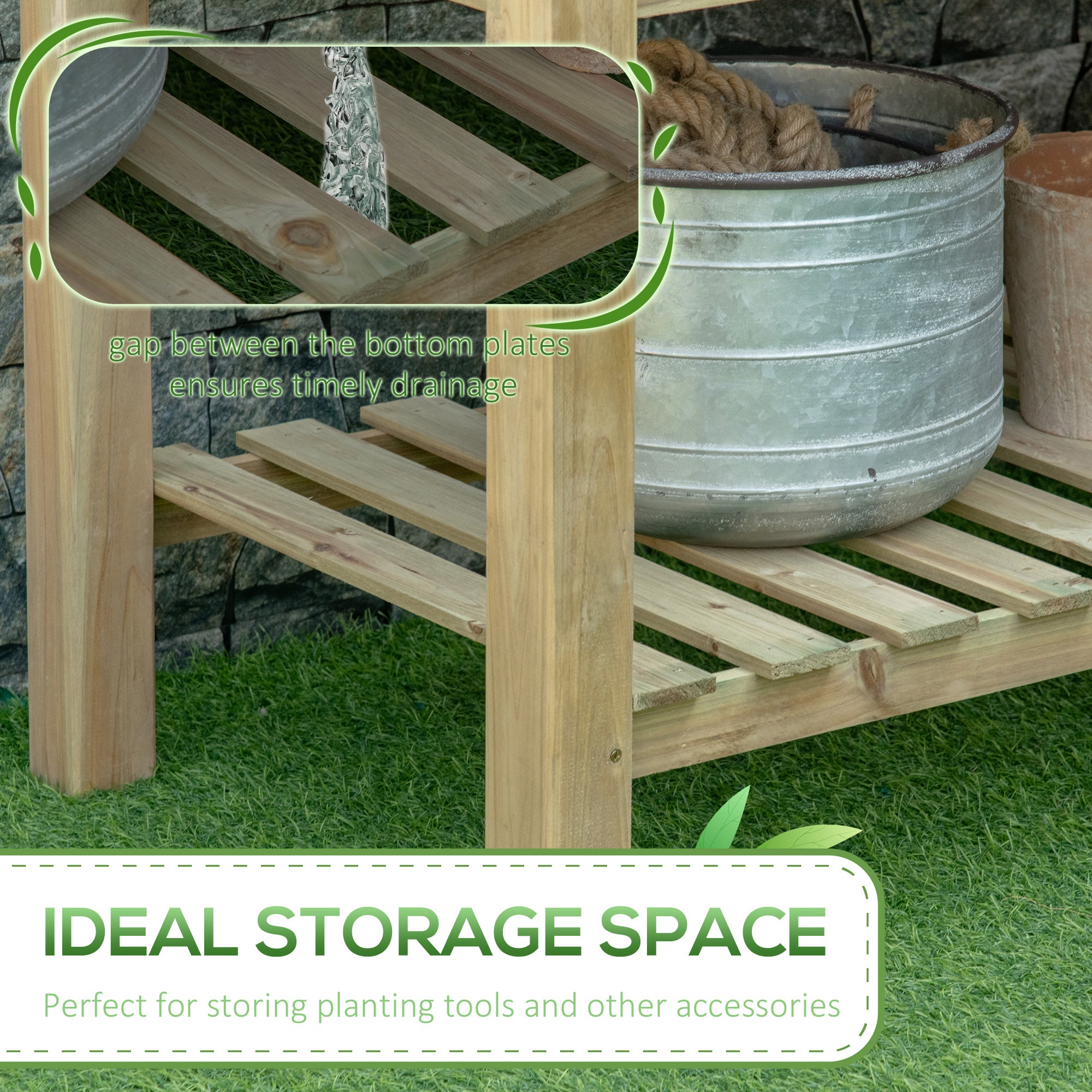 45" x 22" x 33" Raised Garden Bed with Legs and Storage Shelf, Wooden Elevated Planter Box with Drainage Holes for Backyard Patio Balcony, Light Green