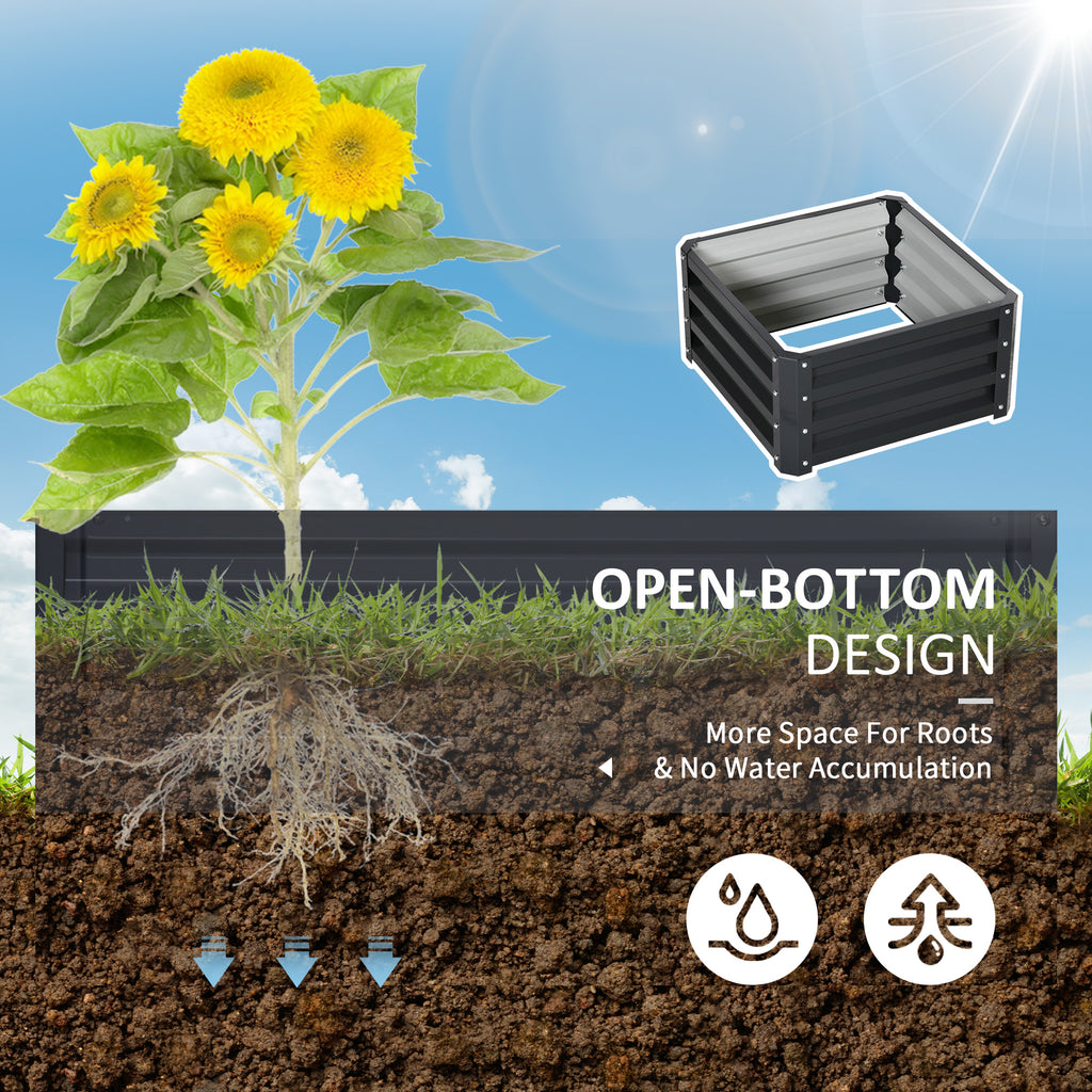 2' x 2' x 1' 2-Pieces Raised Garden Bed with Galvanised Steel Frame for Vegetables, Flowers, Herbs, Grey