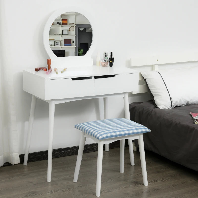 Modern makeup vanity table with round mirror