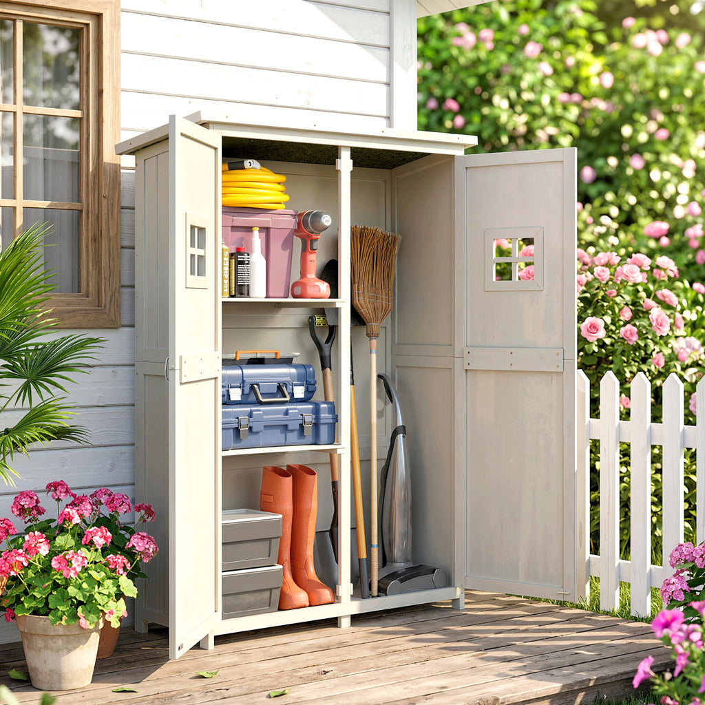 4x1.5ft Wooden Garden Sheds, Outdoor Storage with Windows and Double Door for Gardeners, Grey