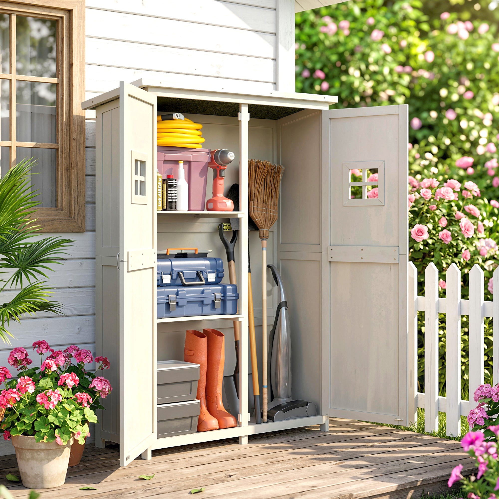 4x1.5ft Wooden Garden Sheds, Outdoor Storage with Windows and Double Door for Gardeners, Grey