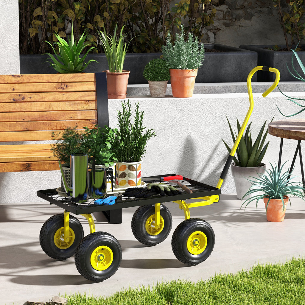 Heavy Duty Garden Wagon Cart with 10" Wheels, 330 lbs Capacity, for Garden, Beach, Lawn, Yellow
