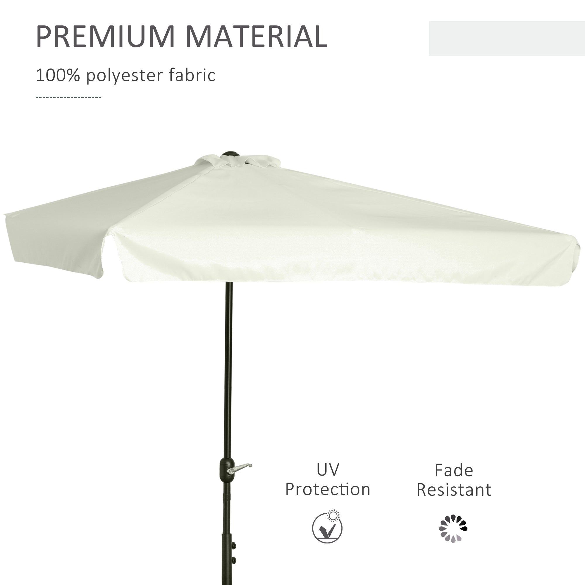 7.5ft Half Umbrella Semi Patio Parasol with Crank Handle, Top Vent for Garden, Balcony- NO BASE INCLUDED, Cream