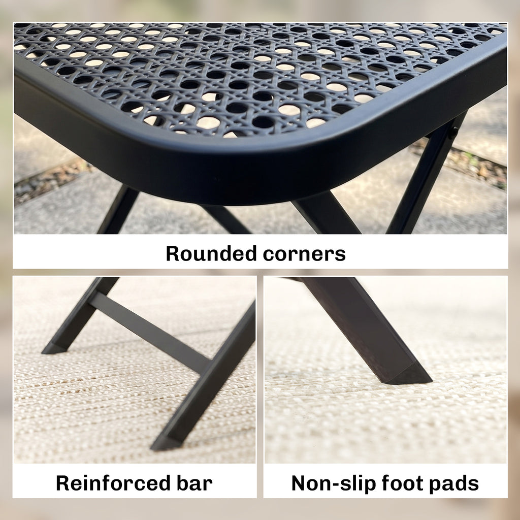 27.5" Square Outdoor Patio Table, Outdoor Folding Table with Grid Rattan-Like Top for Camping, Picnic, Black