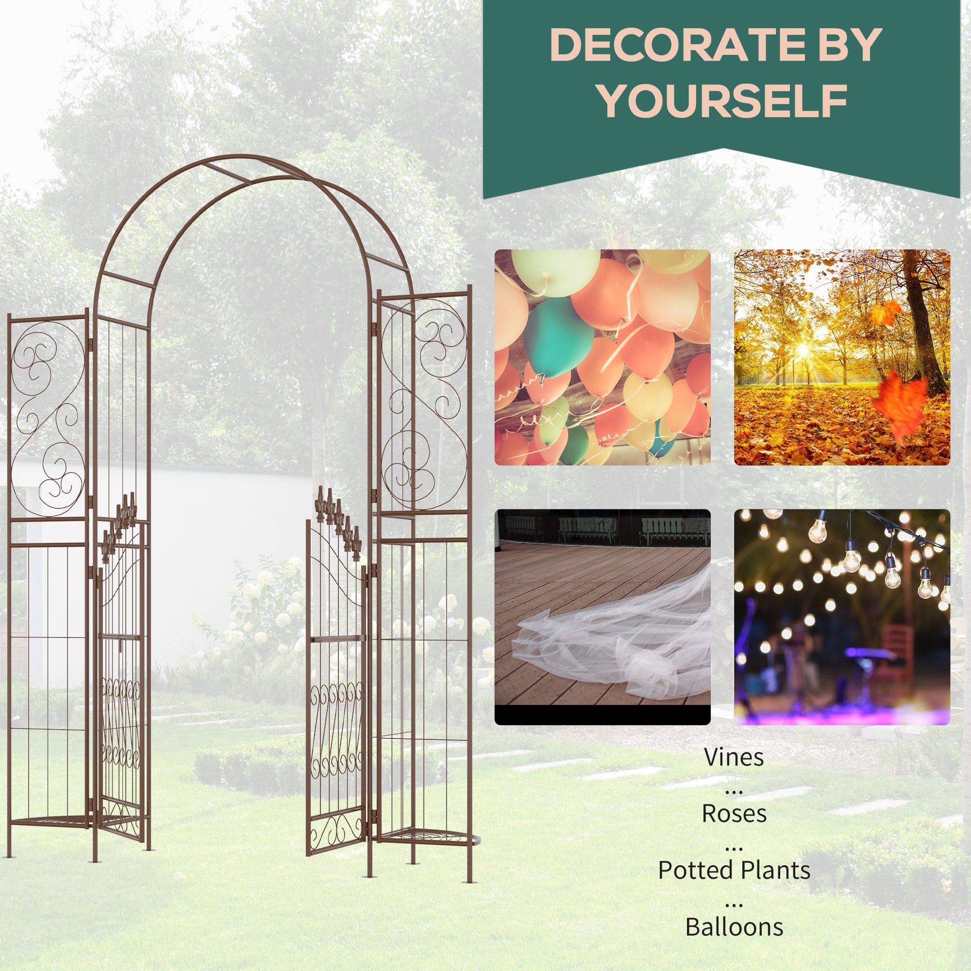 7ft Garden Arch Trellis, Metal Arch, Outdoor Garden Arbor for Climbing Plants, Wedding Decoration