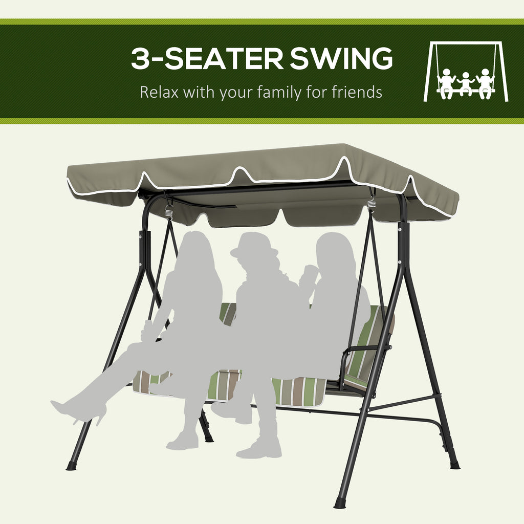 3-Seater Outdoor Porch Swing with Adjustable Canopy, Patio Swing Chair for Garden, Poolside, Backyard, Green and Brown