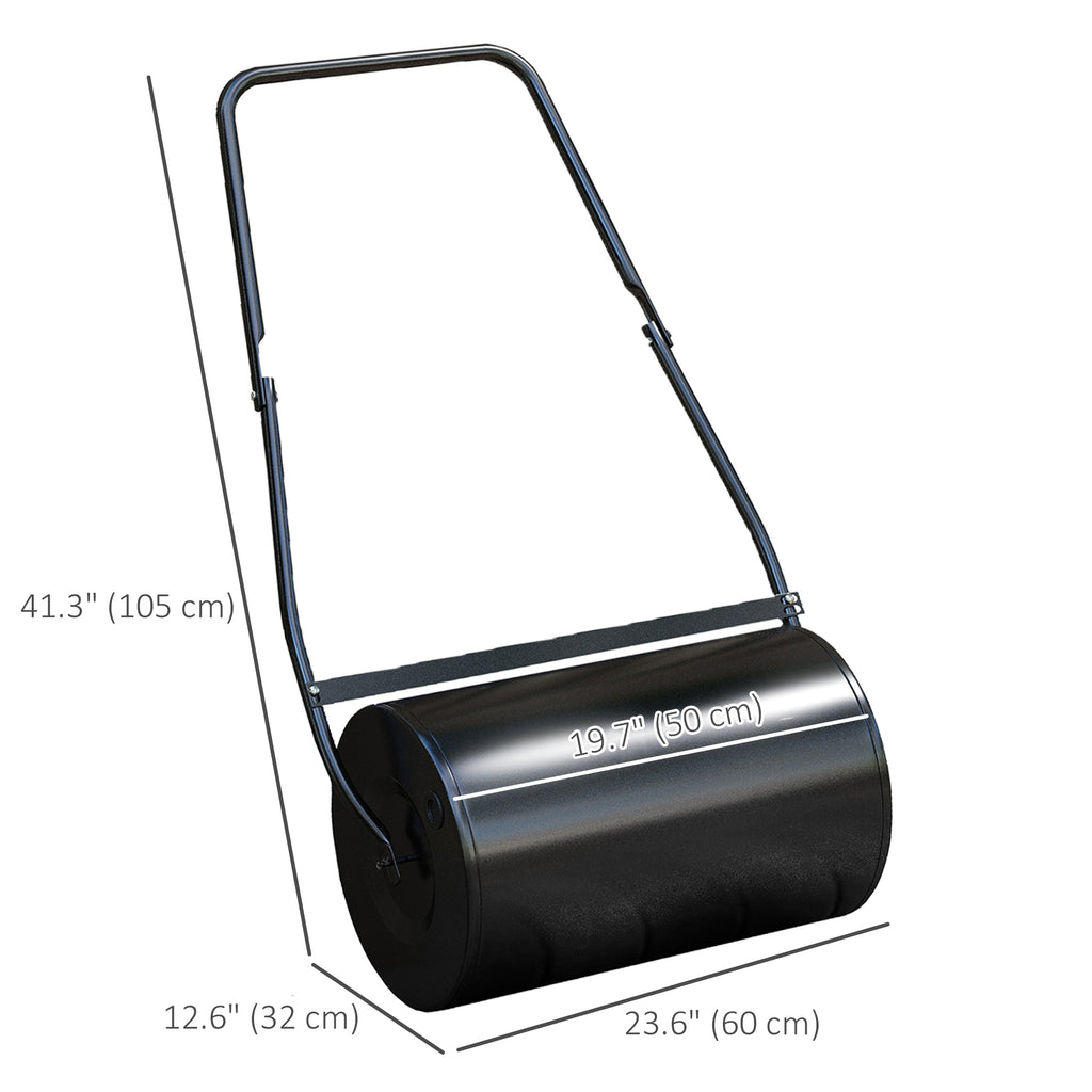 20" Push/Tow Behind Lawn Roller, Heavy Duty Sod Drum Roller Filled with 11 Gal Water/Sand, Grass Flattener for Yard, Patio, Park, Black