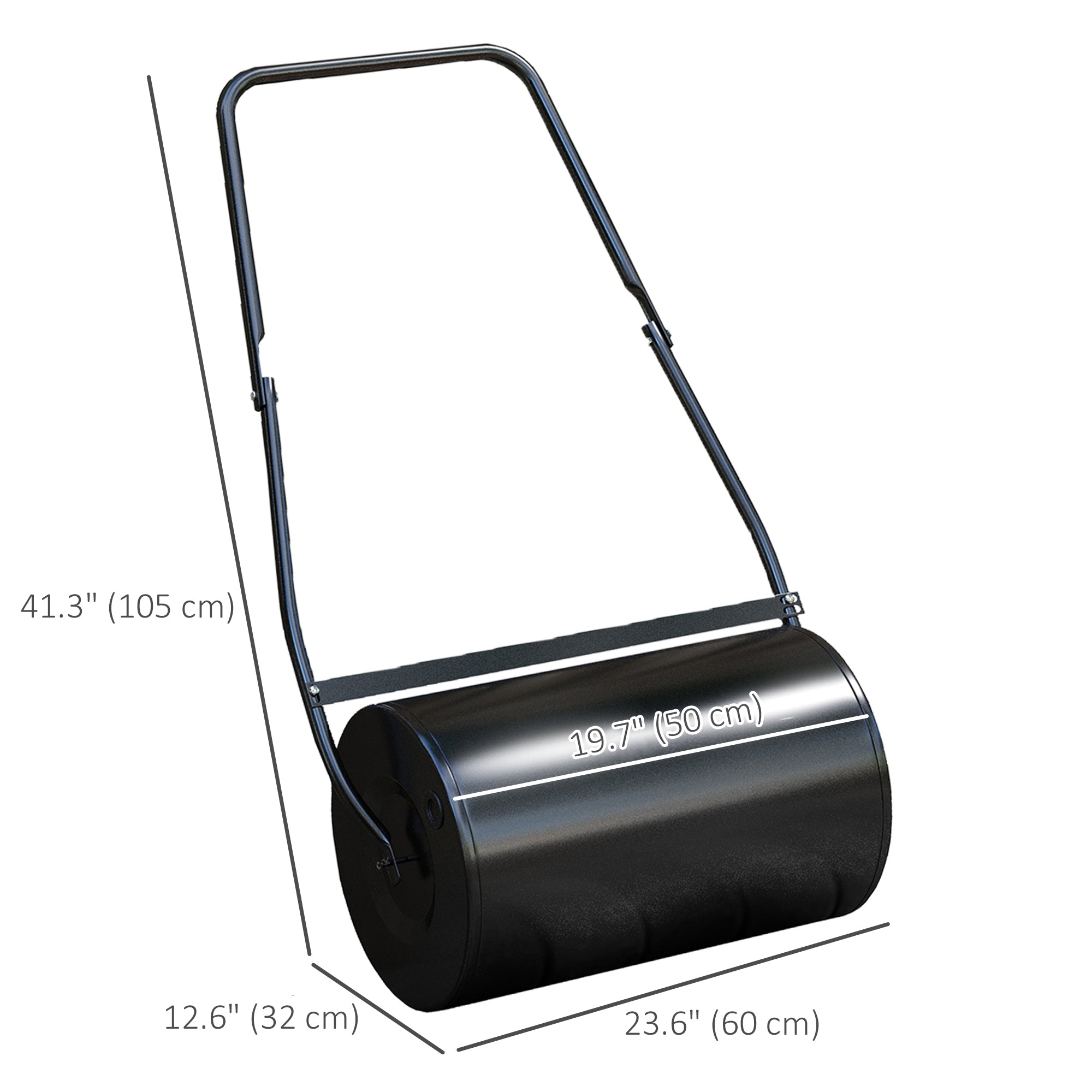 20" Push/Tow Behind Lawn Roller, Heavy Duty Sod Drum Roller Filled with 11 Gal Water/Sand, Grass Flattener for Yard, Patio, Park, Black