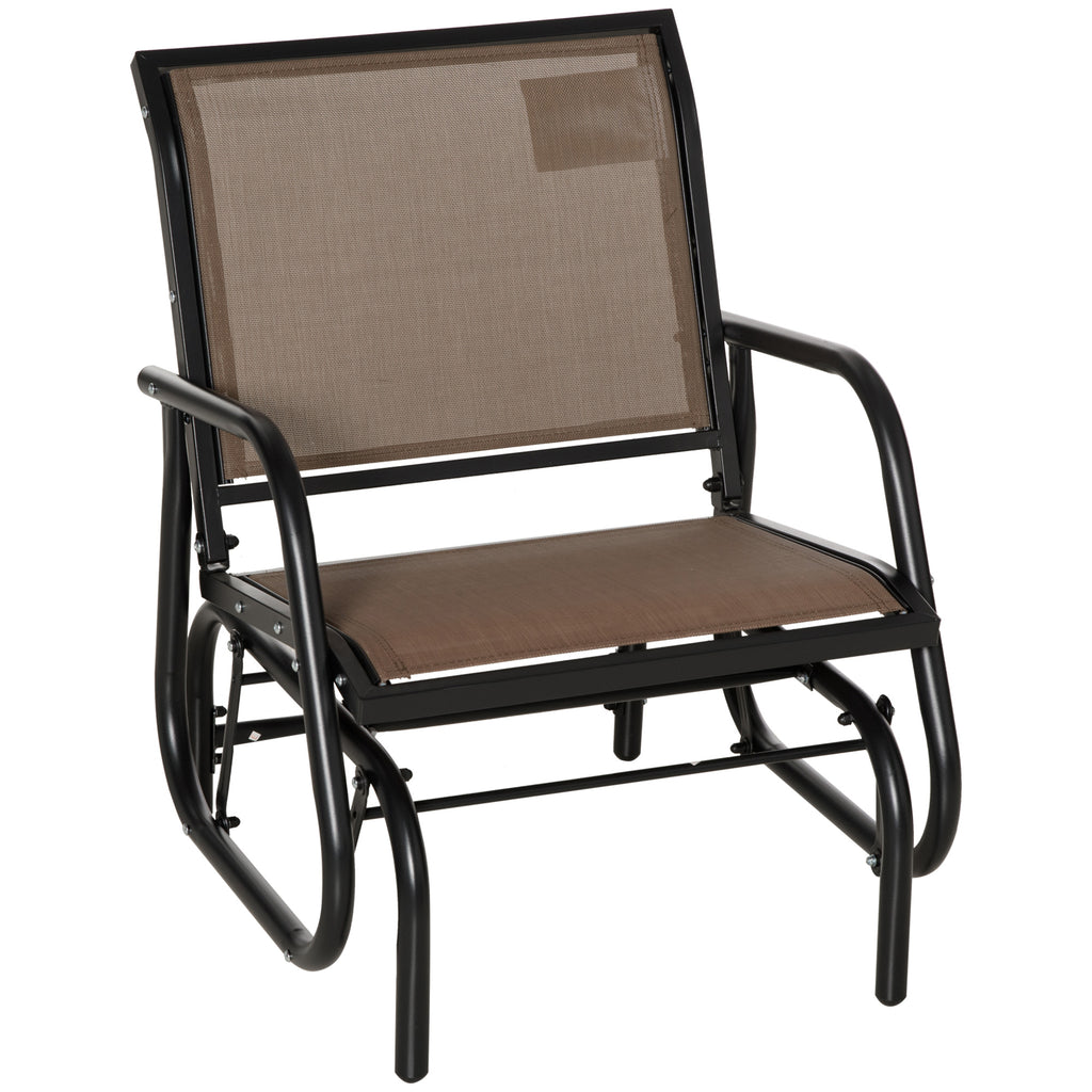 Patio Glider Outdoor Glider Chair with Breathable Mesh Seat & Backrest, Armrests and Metal Frame, Brown