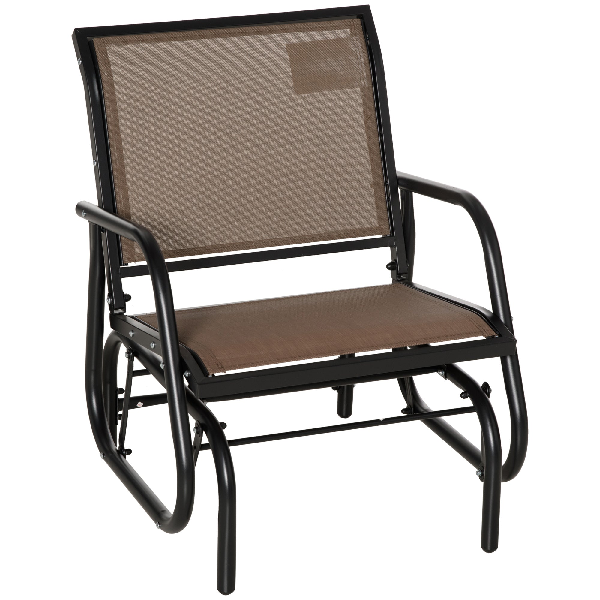 Patio Glider Outdoor Glider Chair with Breathable Mesh Seat & Backrest, Armrests and Metal Frame, Brown