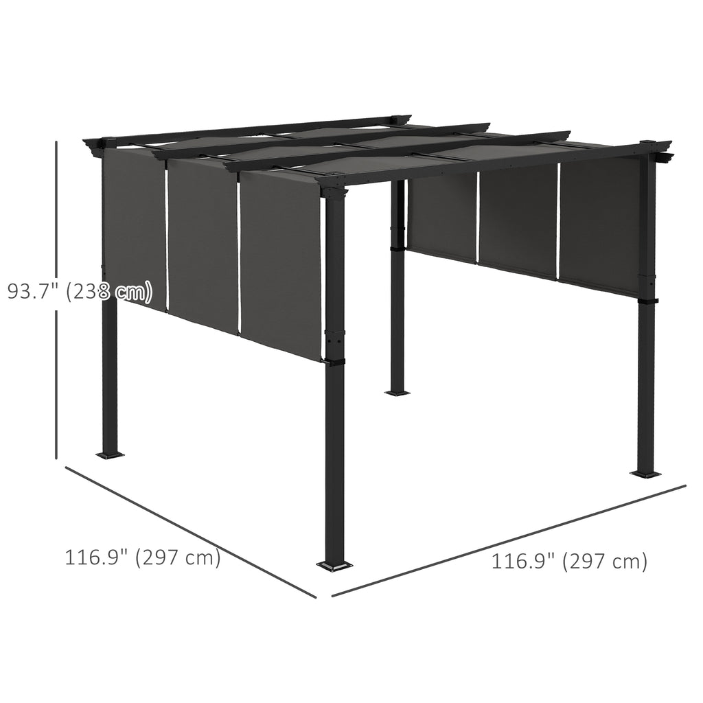 10' x 10' Metal Pergola, Outdoor Pergola with Retractable Canopy, for Garden, Patio, Backyard, Deck, Charcoal Grey
