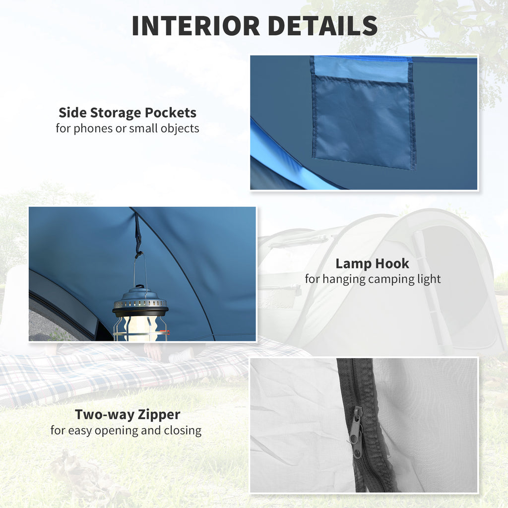 4 Person Camping Tent, Easy Pop Up Tent with Doors, Windows and Carry Bag, Automatic Setup Tent for Hiking, Blue